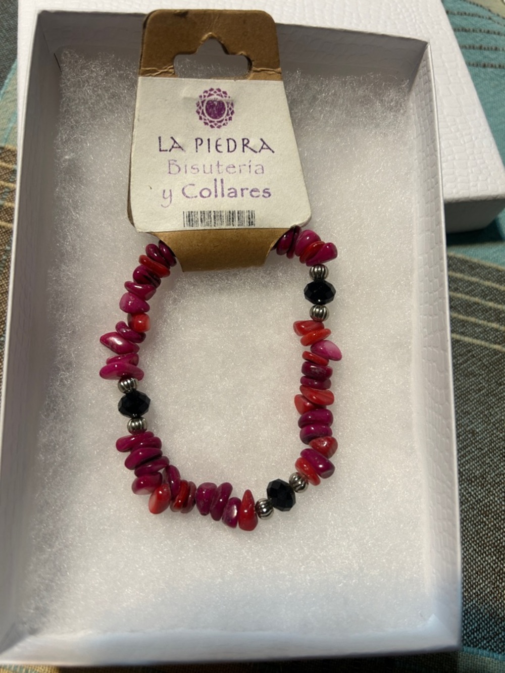 La Piedra Pink & Red Beaded Stretch Bracelet